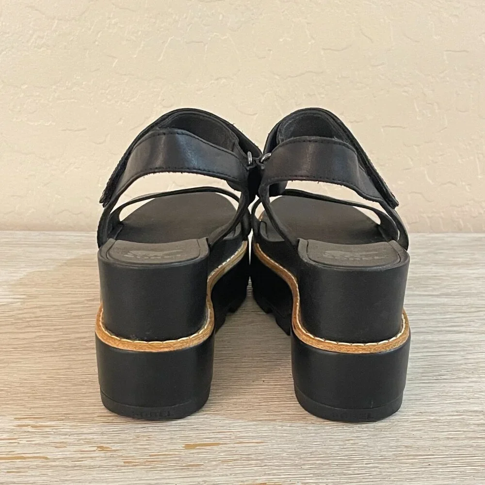 NEW Sorel Joanie IV Black Platform Wedge Sandals